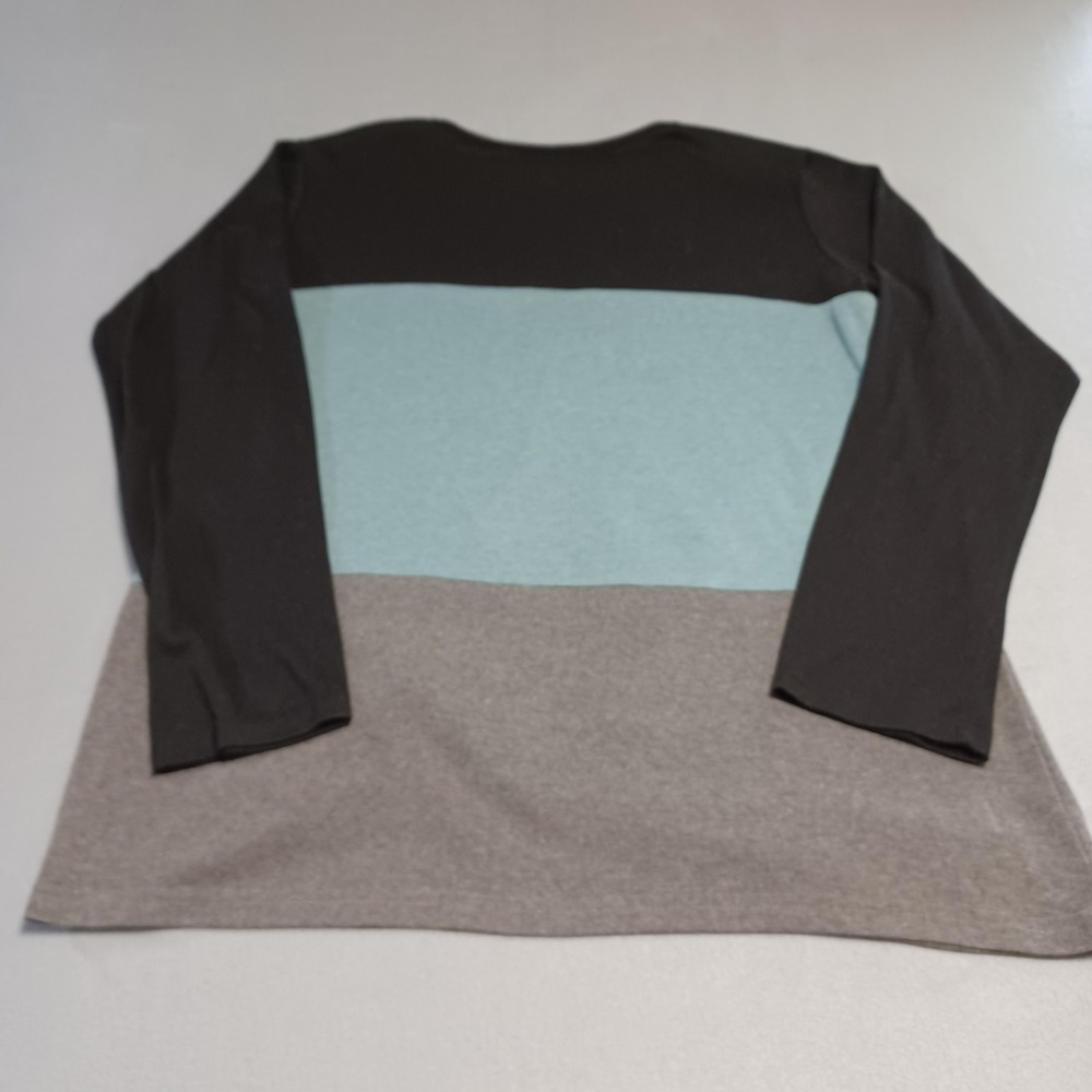 Unbranded Colorblock Knot Front Long Sleeve Top XL Black Teal Grey Casual